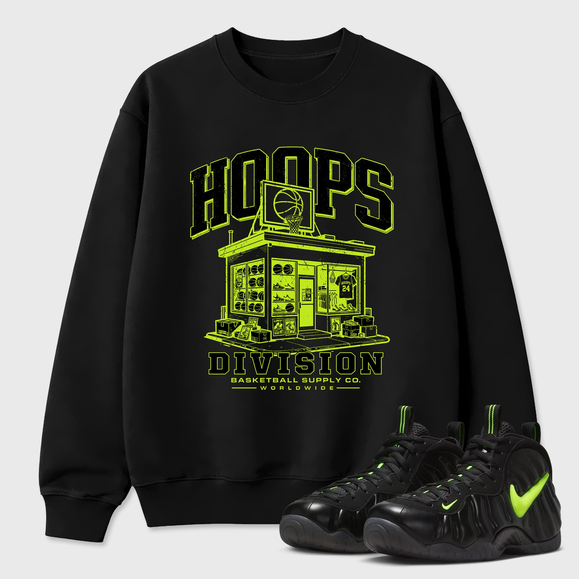 Sneaker match tees – Sneaker Tees To Match Air Foamposite Pro Black Shoes – Hoops Division Store Tee Black 1