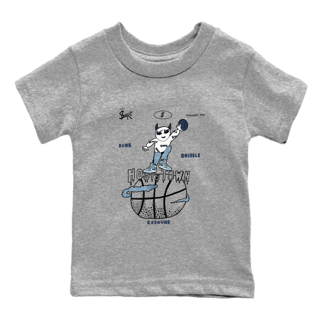 1s Denim shirts to match jordans Hoops Town sneaker match tees Air Jordan 1 Denim SNRT Sneaker Tees streetwear brand Baby and Youth Heather Grey 2 cotton tee
