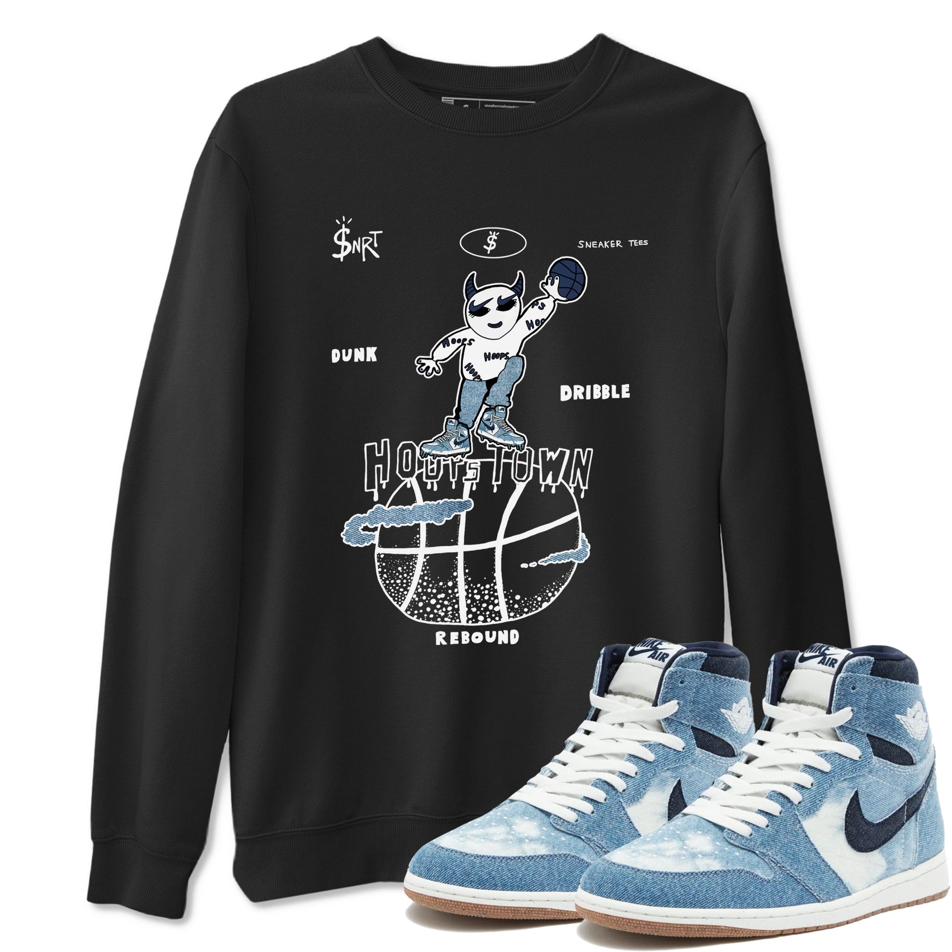1s Denim shirts to match jordans Hoops Town sneaker match tees Air Jordan 1 Denim SNRT Sneaker Tees streetwear brand Black 1 unisex cotton tee