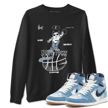 1s Denim shirts to match jordans Hoops Town sneaker match tees Air Jordan 1 Denim SNRT Sneaker Tees streetwear brand Black 1 unisex cotton tee