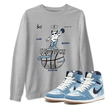 1s Denim shirts to match jordans Hoops Town sneaker match tees Air Jordan 1 Denim SNRT Sneaker Tees streetwear brand Heather Grey 1 unisex cotton tee