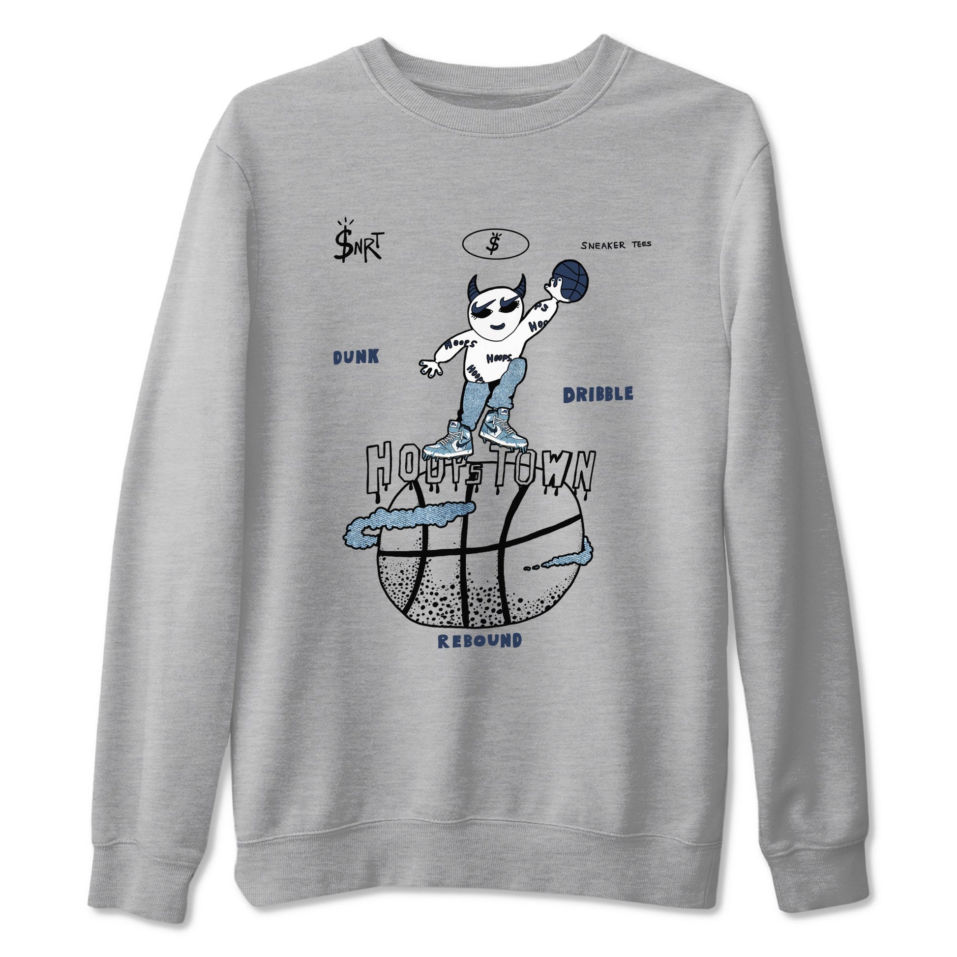 1s Denim shirts to match jordans Hoops Town sneaker match tees Air Jordan 1 Denim SNRT Sneaker Tees streetwear brand Heather Grey 2 unisex cotton tee