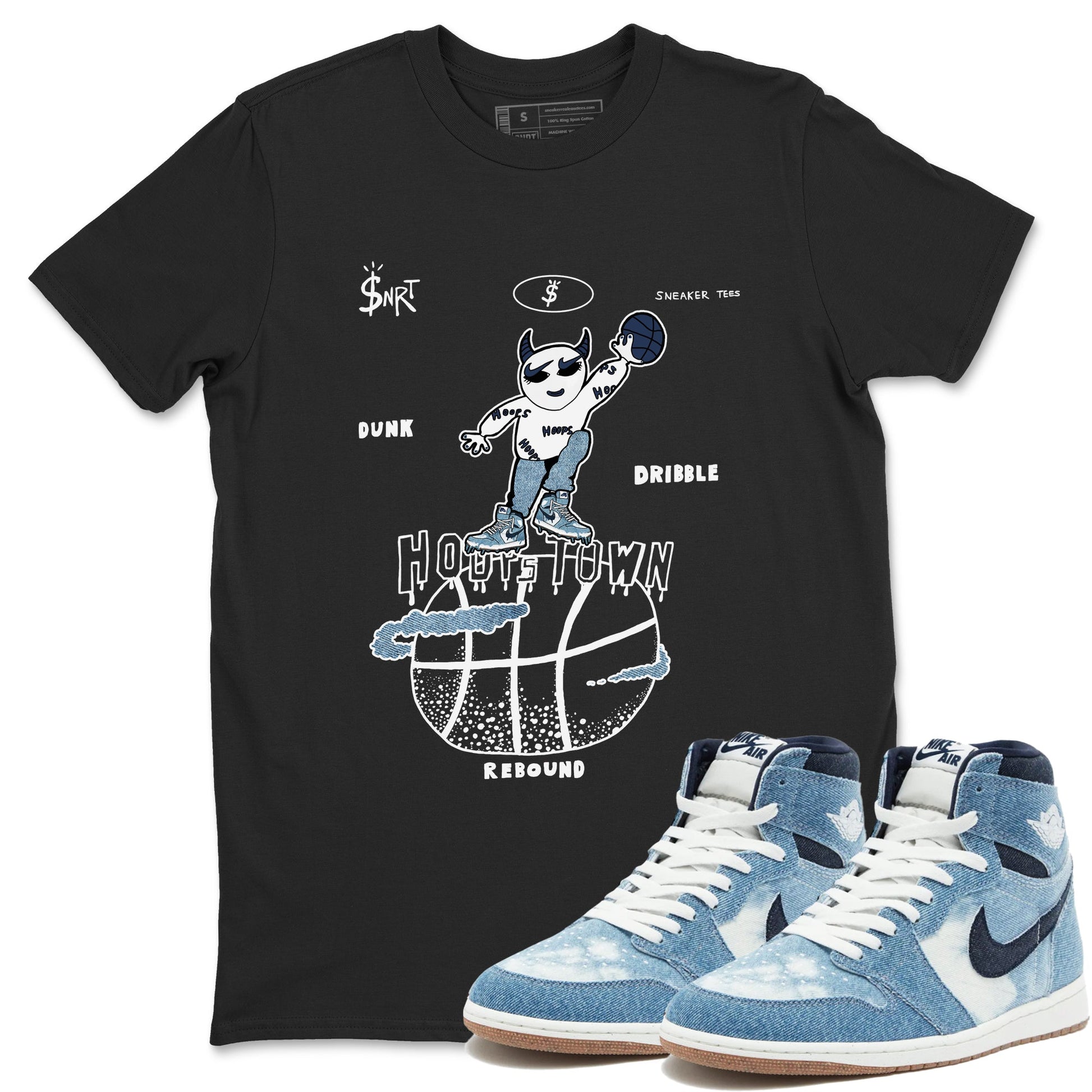 1s Denim shirts to match jordans Hoops Town sneaker match tees Air Jordan 1 Denim SNRT Sneaker Tees streetwear brand Black 1 unisex cotton tee