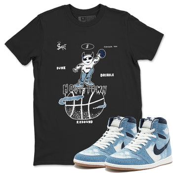 1s Denim shirts to match jordans Hoops Town sneaker match tees Air Jordan 1 Denim SNRT Sneaker Tees streetwear brand Black 1 unisex cotton tee