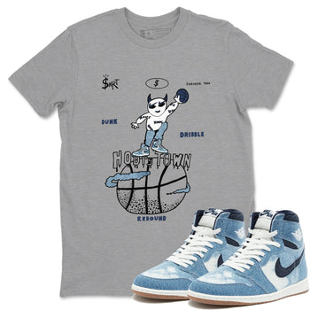 1s Denim shirts to match jordans Hoops Town sneaker match tees Air Jordan 1 Denim SNRT Sneaker Tees streetwear brand Heather Grey 1 unisex cotton tee