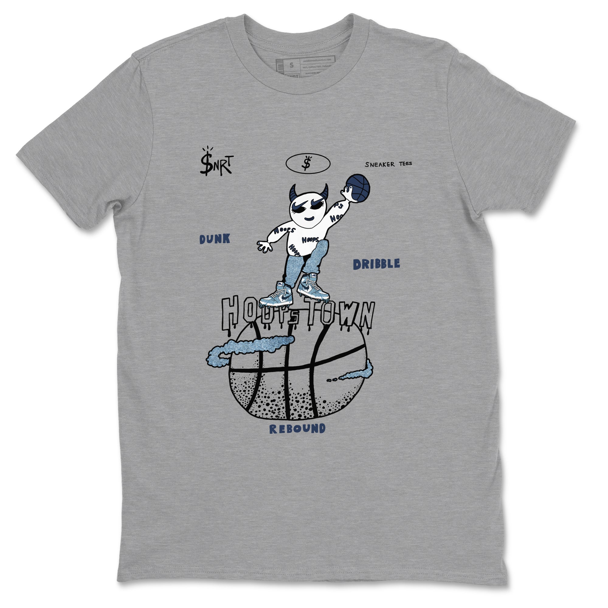 1s Denim shirts to match jordans Hoops Town sneaker match tees Air Jordan 1 Denim SNRT Sneaker Tees streetwear brand Heather Grey 2 unisex cotton tee