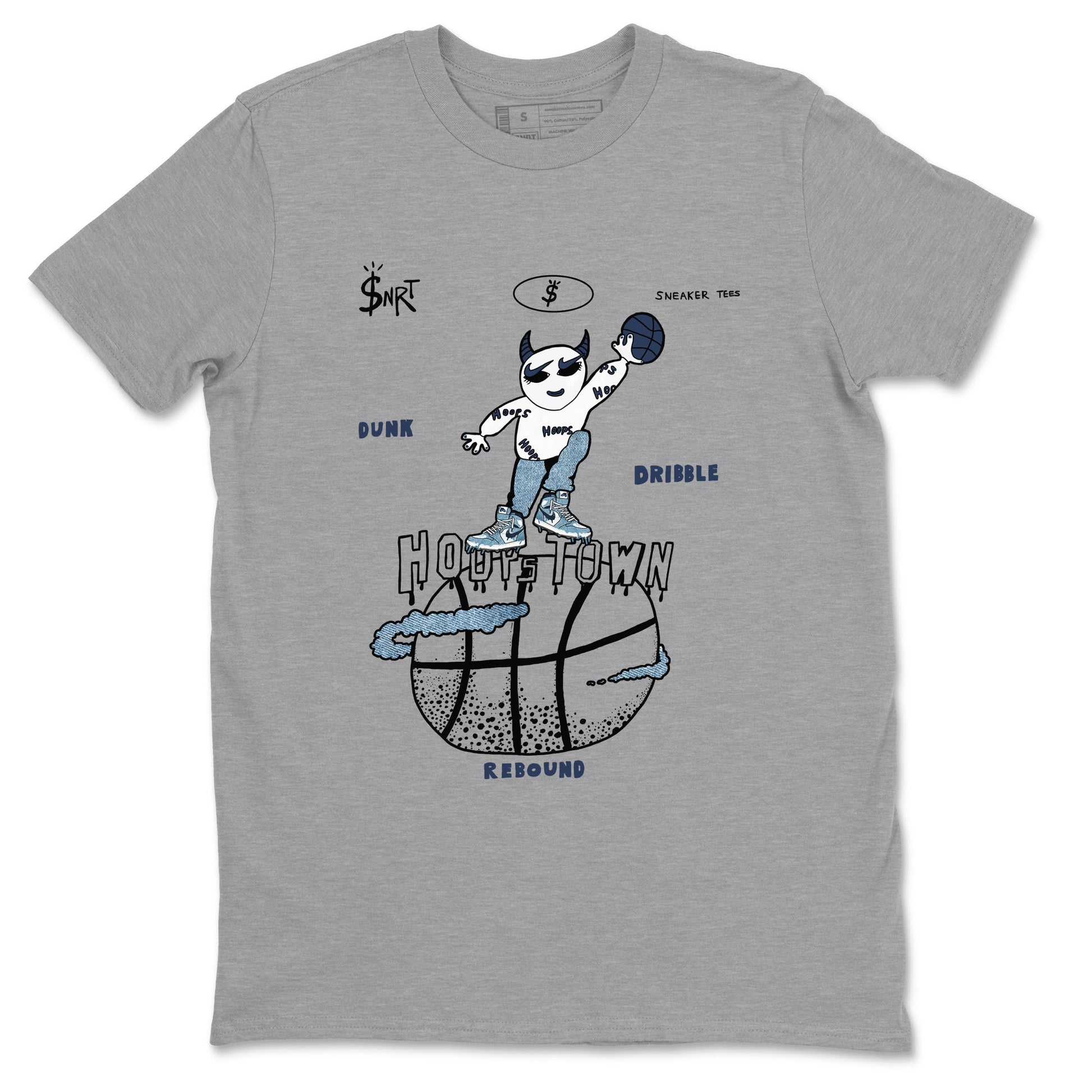 1s Denim shirts to match jordans Hoops Town sneaker match tees Air Jordan 1 Denim SNRT Sneaker Tees streetwear brand Heather Grey 2 unisex cotton tee