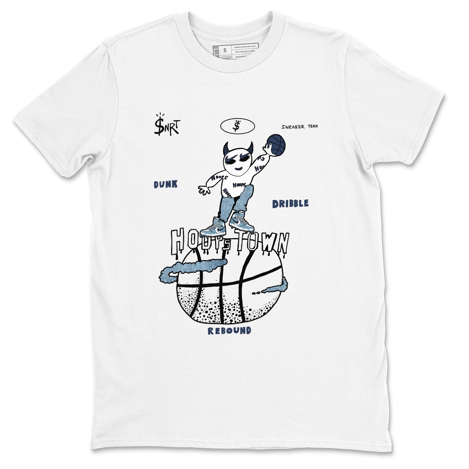 1s Denim shirts to match jordans Hoops Town sneaker match tees Air Jordan 1 Denim SNRT Sneaker Tees streetwear brand White 2 unisex cotton tee