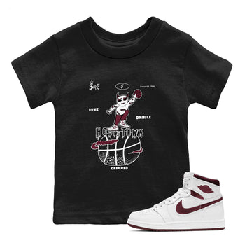 AJ1 Metallic Burgundy shirts to match jordans Hoops Town sneaker match tees Air Jordan 1 Metallic Burgundy SNRT Sneaker Tees streetwear brand Baby and Youth Black 1 cotton tee