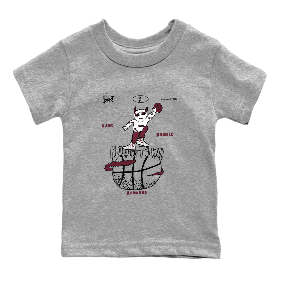 AJ1 Metallic Burgundy shirts to match jordans Hoops Town sneaker match tees Air Jordan 1 Metallic Burgundy SNRT Sneaker Tees streetwear brand Baby and Youth Heather Grey 2 cotton tee