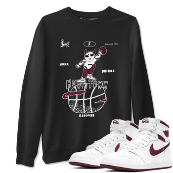 AJ1 Metallic Burgundy shirts to match jordans Hoops Town sneaker match tees Air Jordan 1 Metallic Burgundy SNRT Sneaker Tees streetwear brand Black 1 unisex cotton tee