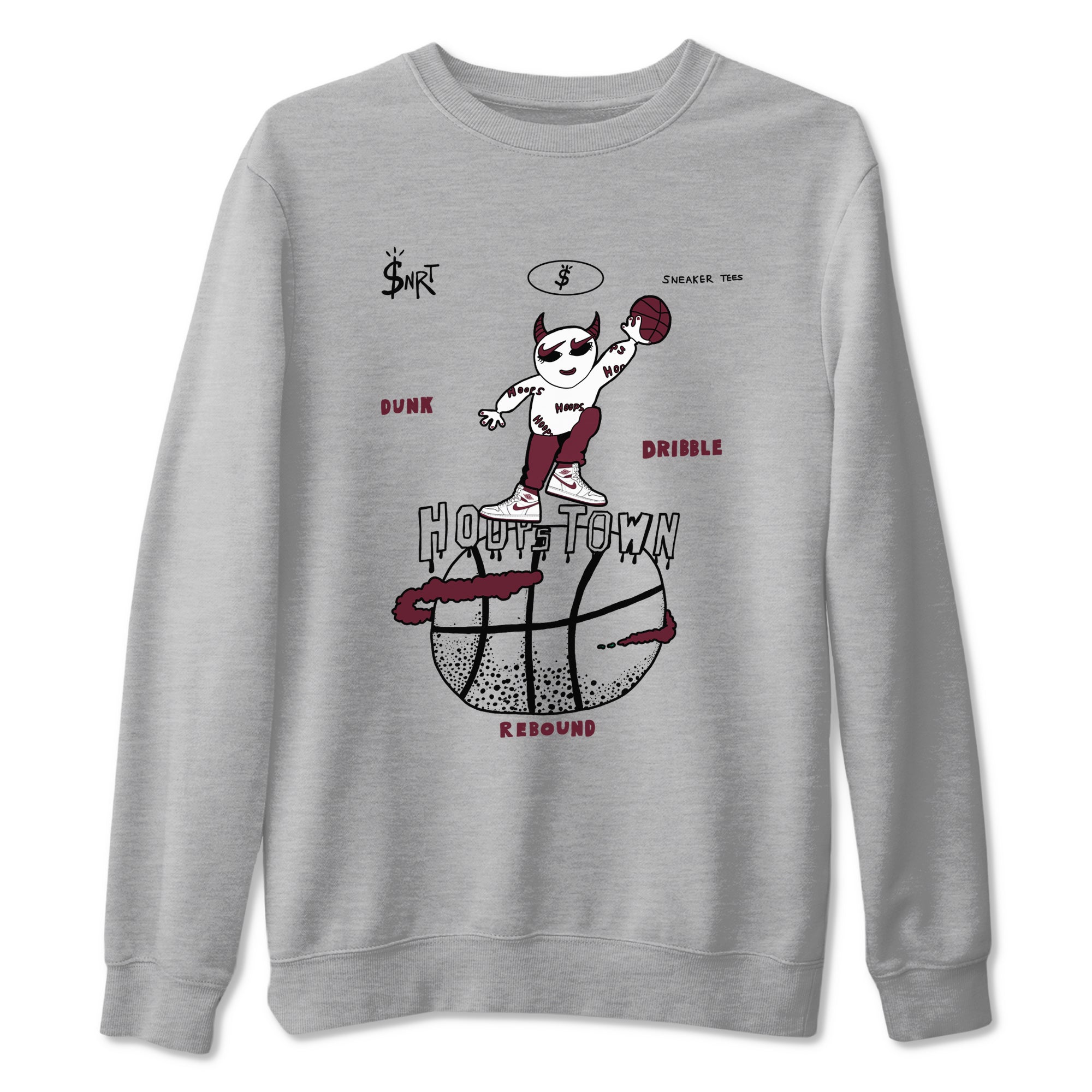 AJ1 Metallic Burgundy shirts to match jordans Hoops Town sneaker match tees Air Jordan 1 Metallic Burgundy SNRT Sneaker Tees streetwear brand Heather Grey 2 unisex cotton tee