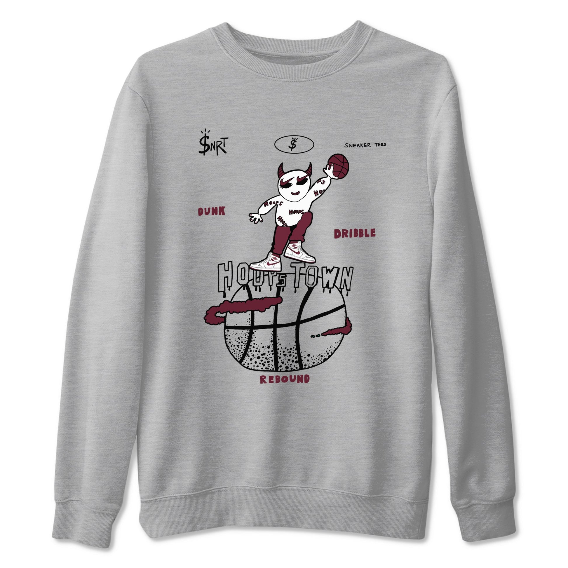 AJ1 Metallic Burgundy shirts to match jordans Hoops Town sneaker match tees Air Jordan 1 Metallic Burgundy SNRT Sneaker Tees streetwear brand Heather Grey 2 unisex cotton tee