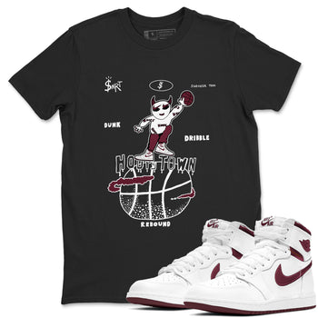 AJ1 Metallic Burgundy shirts to match jordans Hoops Town sneaker match tees Air Jordan 1 Metallic Burgundy SNRT Sneaker Tees streetwear brand Black 1 unisex cotton tee