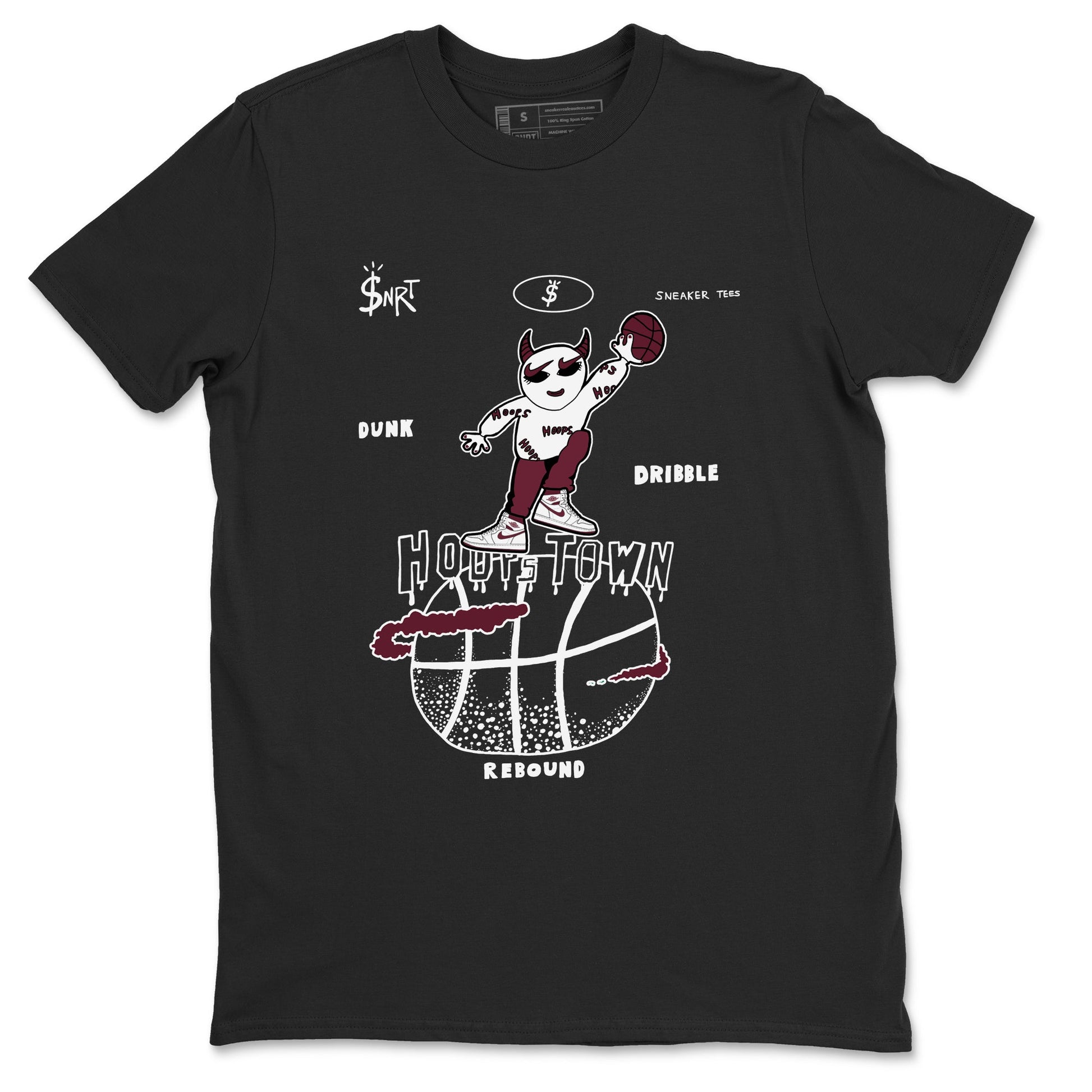 AJ1 Metallic Burgundy shirts to match jordans Hoops Town sneaker match tees Air Jordan 1 Metallic Burgundy SNRT Sneaker Tees streetwear brand Black 2 unisex cotton tee