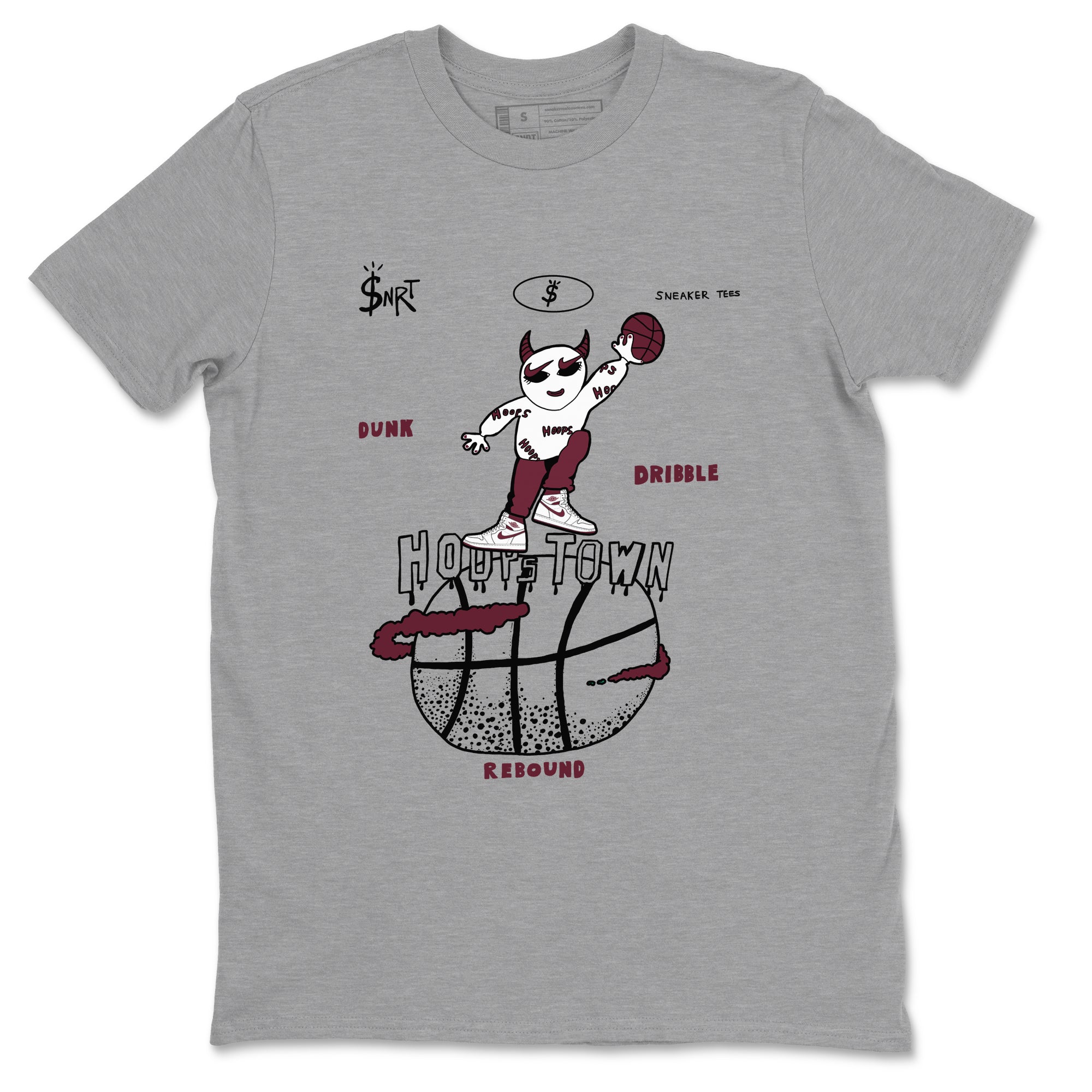 AJ1 Metallic Burgundy shirts to match jordans Hoops Town sneaker match tees Air Jordan 1 Metallic Burgundy SNRT Sneaker Tees streetwear brand Heather Grey 2 unisex cotton tee