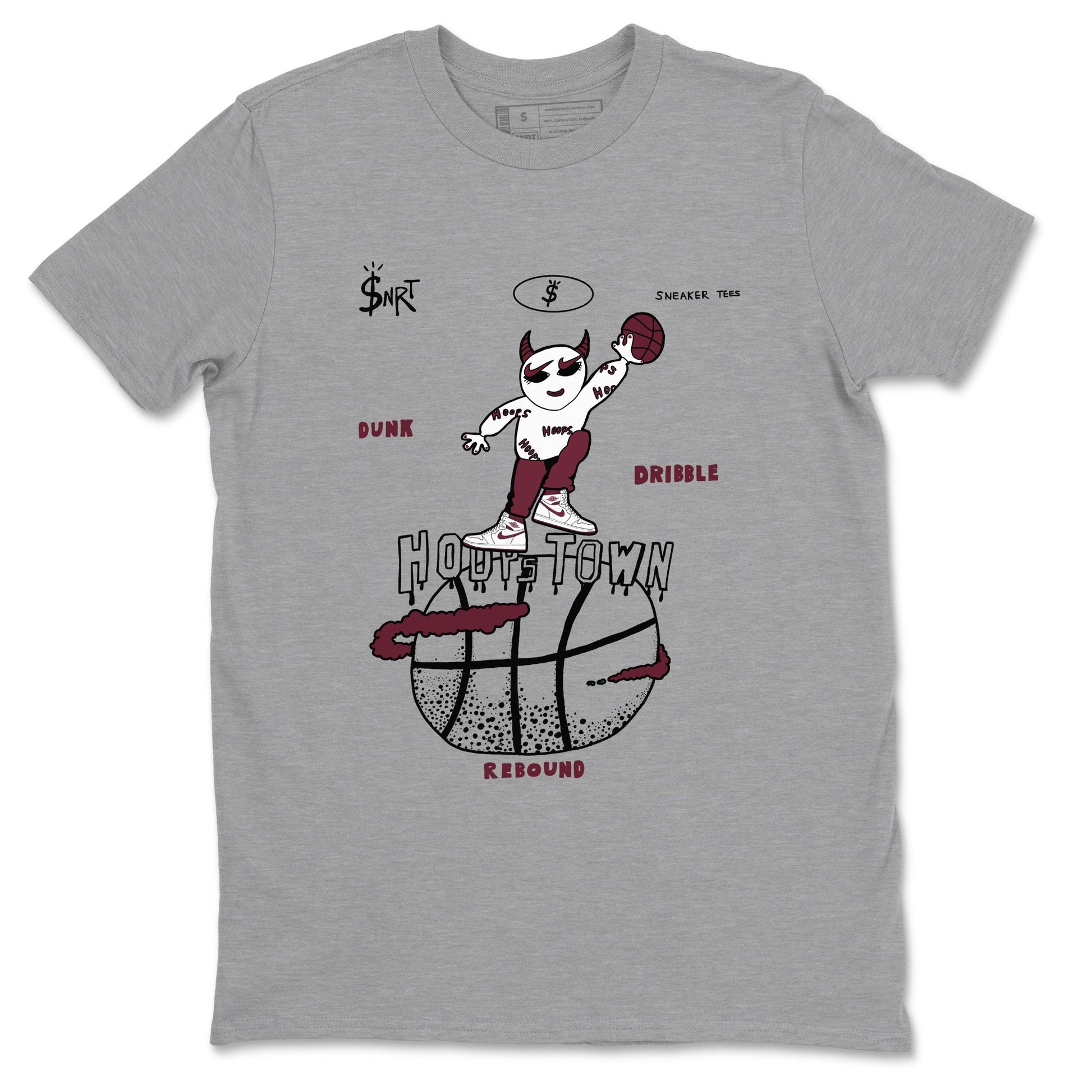 AJ1 Metallic Burgundy shirts to match jordans Hoops Town sneaker match tees Air Jordan 1 Metallic Burgundy SNRT Sneaker Tees streetwear brand Heather Grey 2 unisex cotton tee
