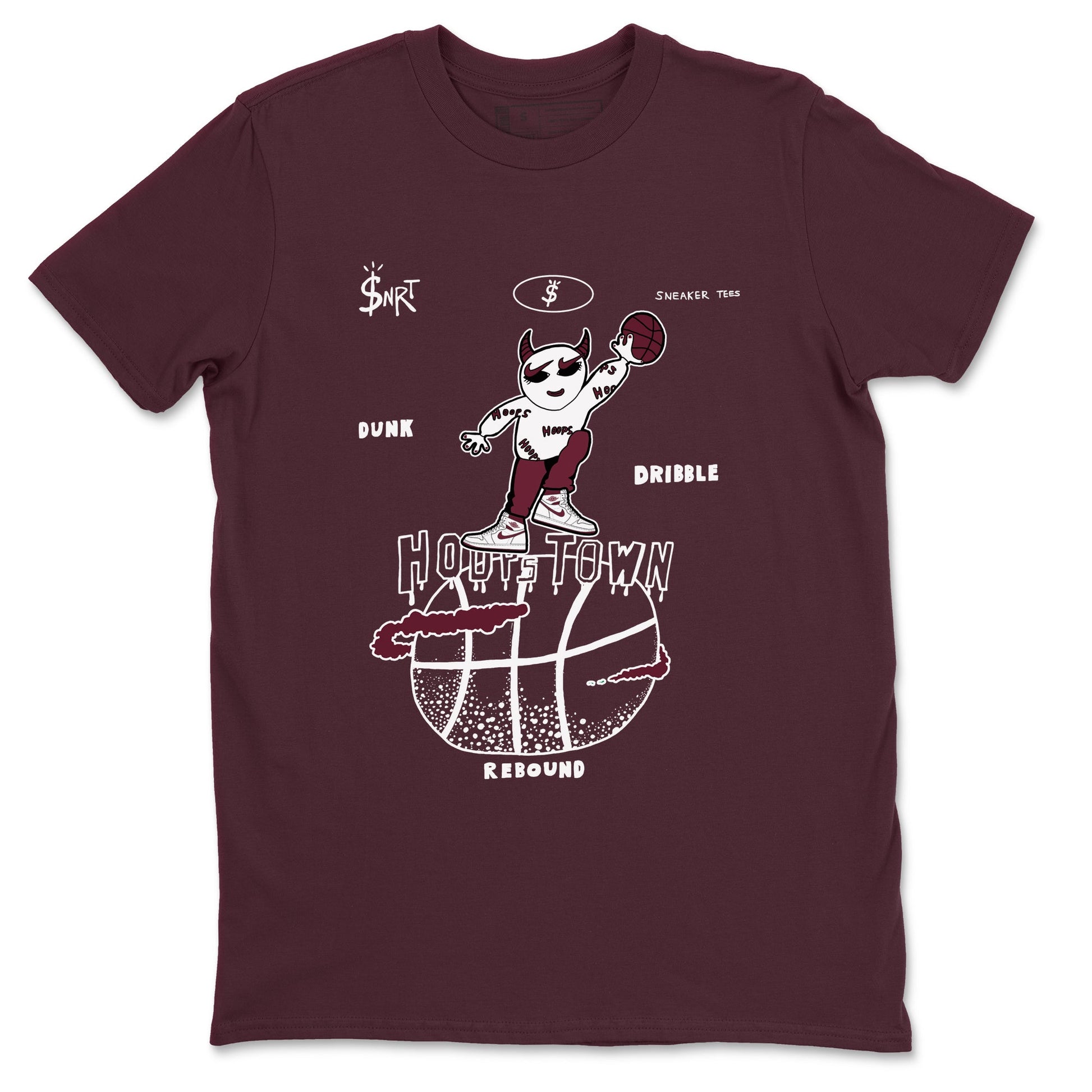AJ1 Metallic Burgundy shirts to match jordans Hoops Town sneaker match tees Air Jordan 1 Metallic Burgundy SNRT Sneaker Tees streetwear brand Maroon 2 unisex cotton tee