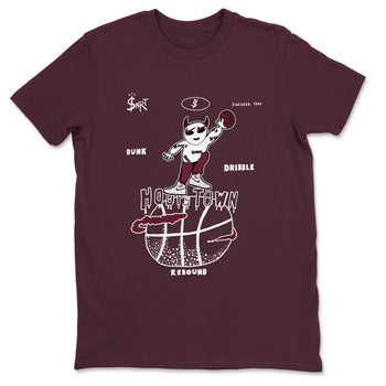 AJ1 Metallic Burgundy shirts to match jordans Hoops Town sneaker match tees Air Jordan 1 Metallic Burgundy SNRT Sneaker Tees streetwear brand Maroon 2 unisex cotton tee
