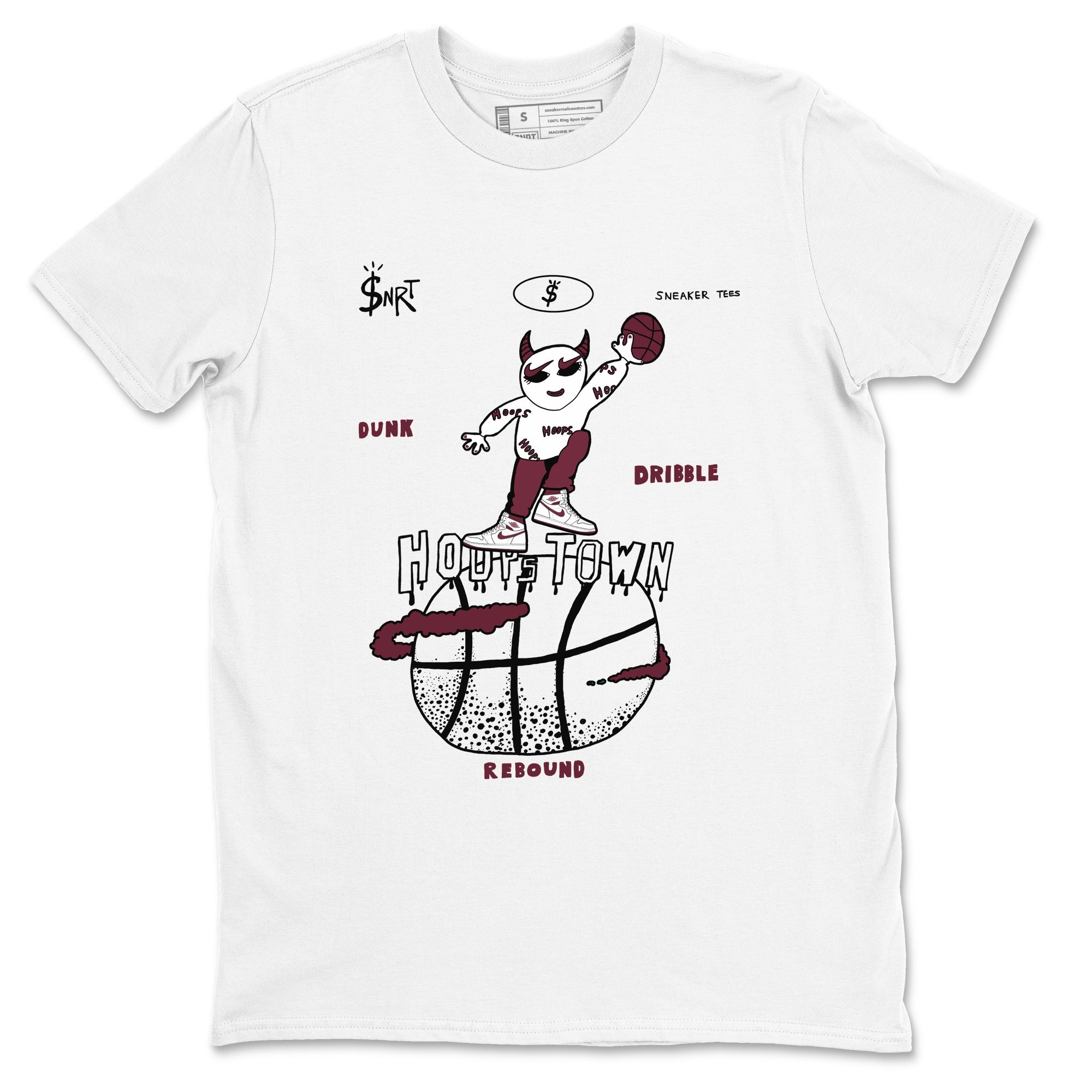 AJ1 Metallic Burgundy shirts to match jordans Hoops Town sneaker match tees Air Jordan 1 Metallic Burgundy SNRT Sneaker Tees streetwear brand White 2 unisex cotton tee
