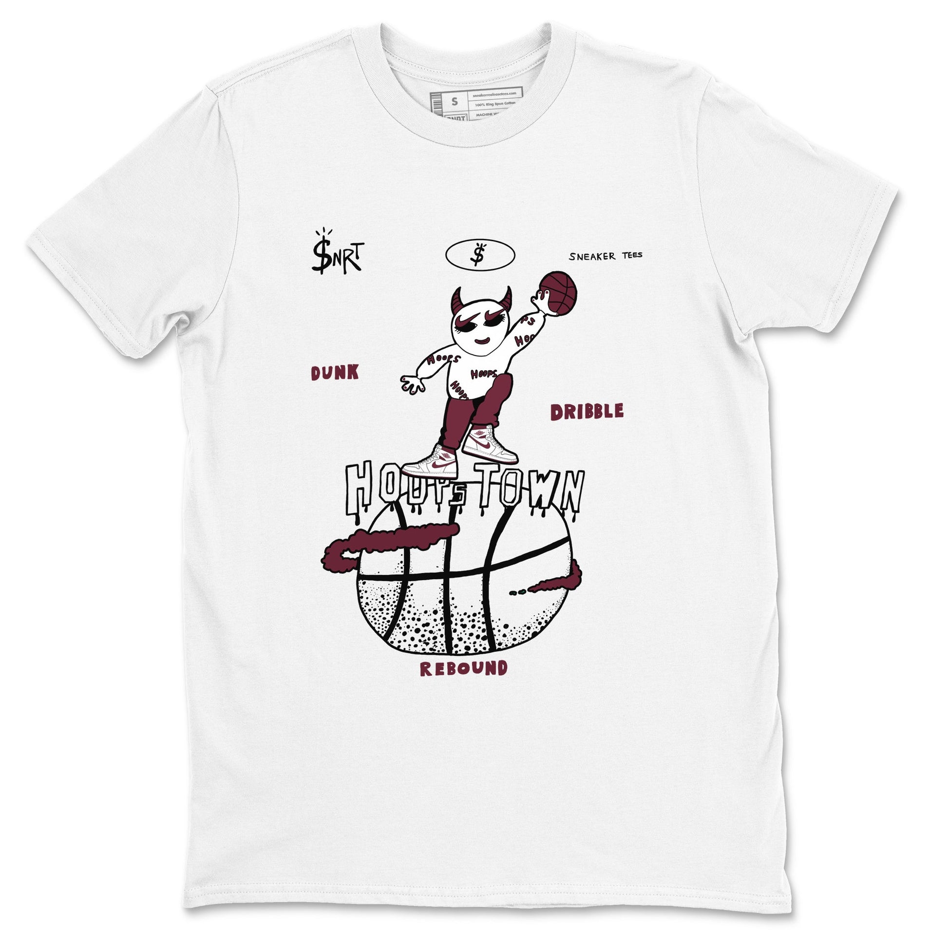 AJ1 Metallic Burgundy shirts to match jordans Hoops Town sneaker match tees Air Jordan 1 Metallic Burgundy SNRT Sneaker Tees streetwear brand White 2 unisex cotton tee