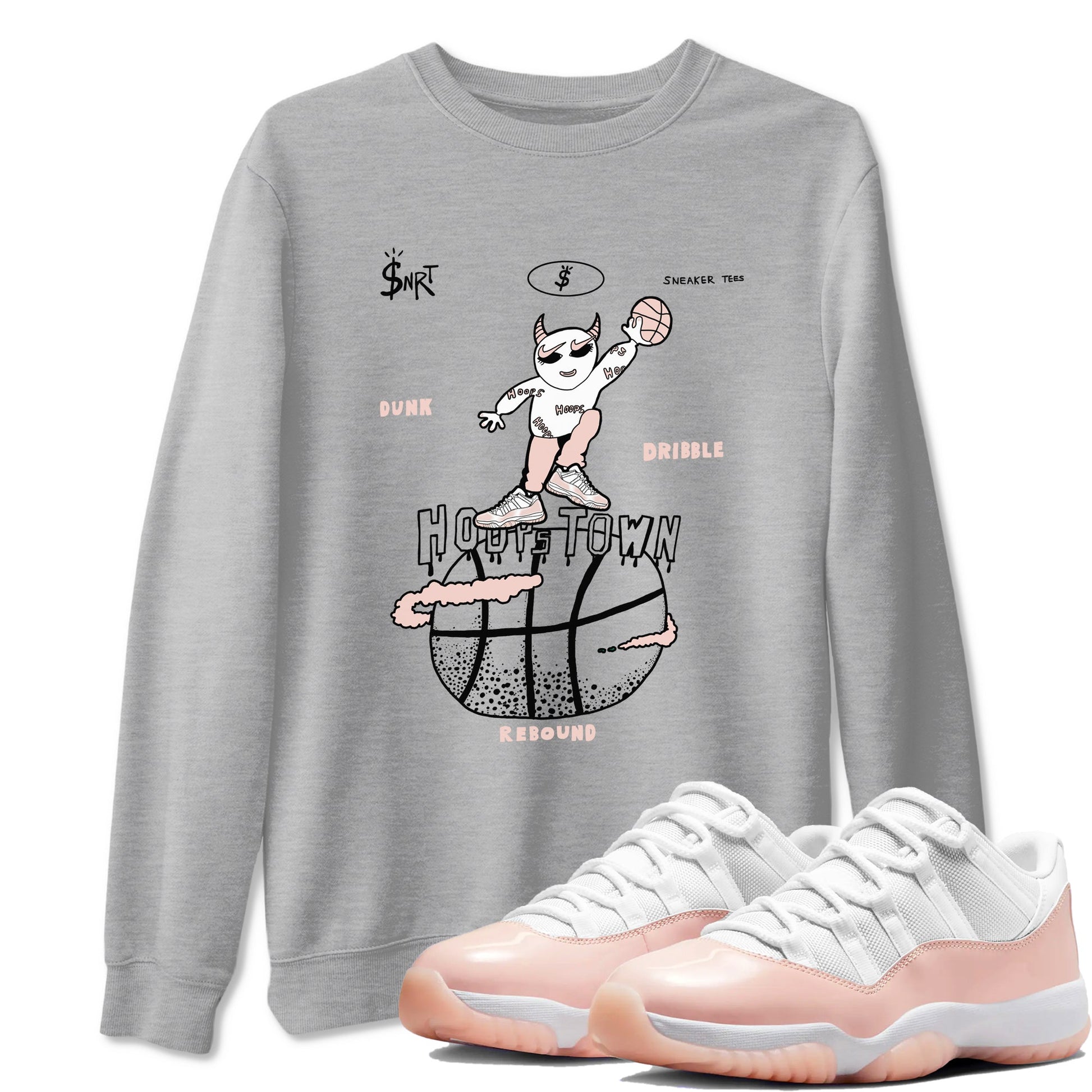 AJ11 Legend Pink shirts to match jordans Hoops Town sneaker match tees Air Jordan 11 Legend Pink SNRT Sneaker Tees streetwear brand Heather Grey 1 unisex cotton tee