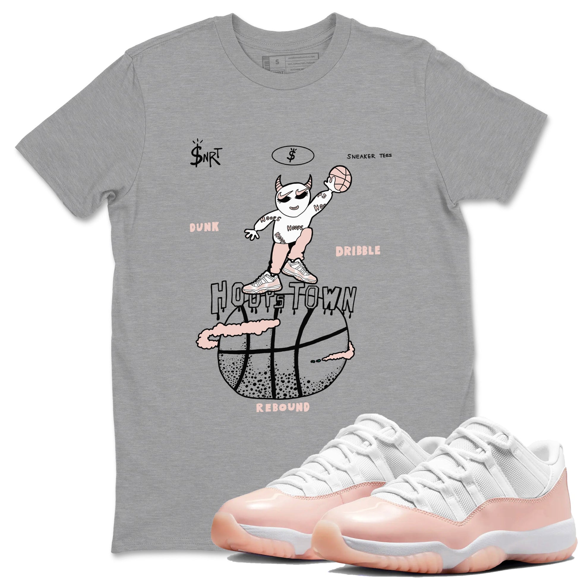 AJ11 Legend Pink shirts to match jordans Hoops Town sneaker match tees Air Jordan 11 Legend Pink SNRT Sneaker Tees streetwear brand Heather Grey 1 unisex cotton tee