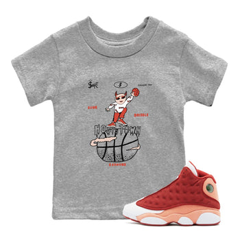 13s Dune Red shirts to match jordans Hoops Town sneaker match tees Air Jordan 13 Dune Red SNRT Sneaker Tees streetwear brand Baby and Youth Heather Grey 1 cotton tee