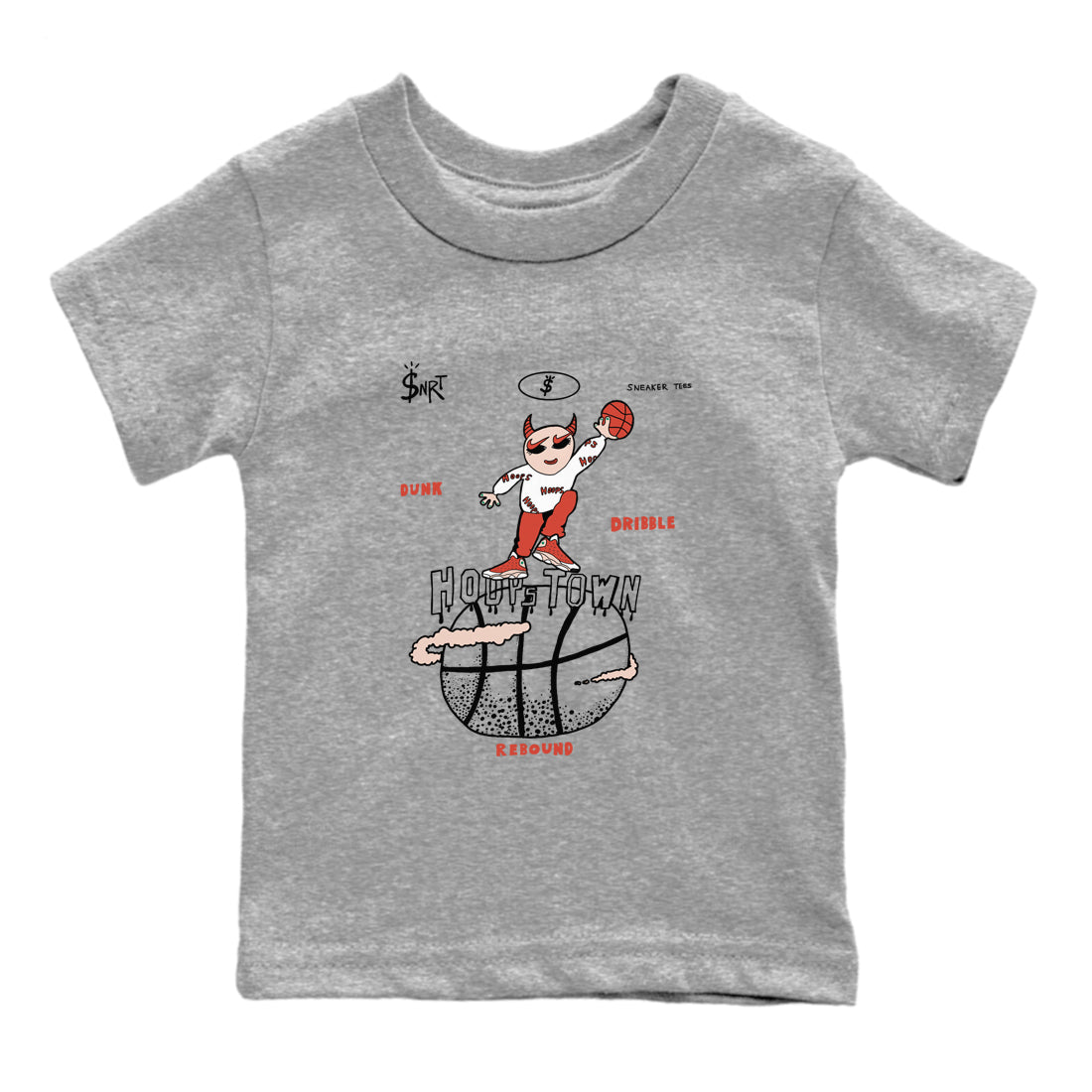 13s Dune Red shirts to match jordans Hoops Town sneaker match tees Air Jordan 13 Dune Red SNRT Sneaker Tees streetwear brand Baby and Youth Heather Grey 2 cotton tee