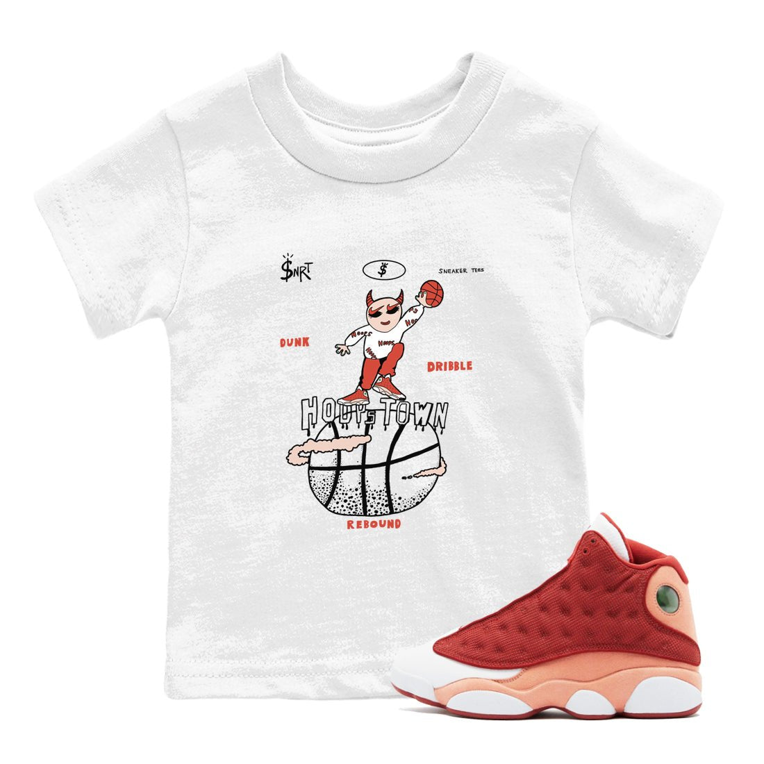 13s Dune Red shirts to match jordans Hoops Town sneaker match tees Air Jordan 13 Dune Red SNRT Sneaker Tees streetwear brand Baby and Youth White 1 cotton tee