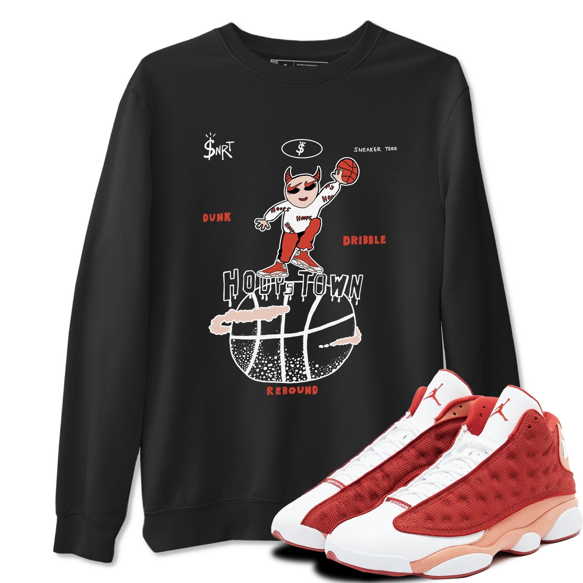 13s Dune Red shirts to match jordans Hoops Town sneaker match tees Air Jordan 13 Dune Red SNRT Sneaker Tees streetwear brand Black 1 unisex cotton tee