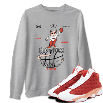 13s Dune Red shirts to match jordans Hoops Town sneaker match tees Air Jordan 13 Dune Red SNRT Sneaker Tees streetwear brand Heather Grey 1 unisex cotton tee
