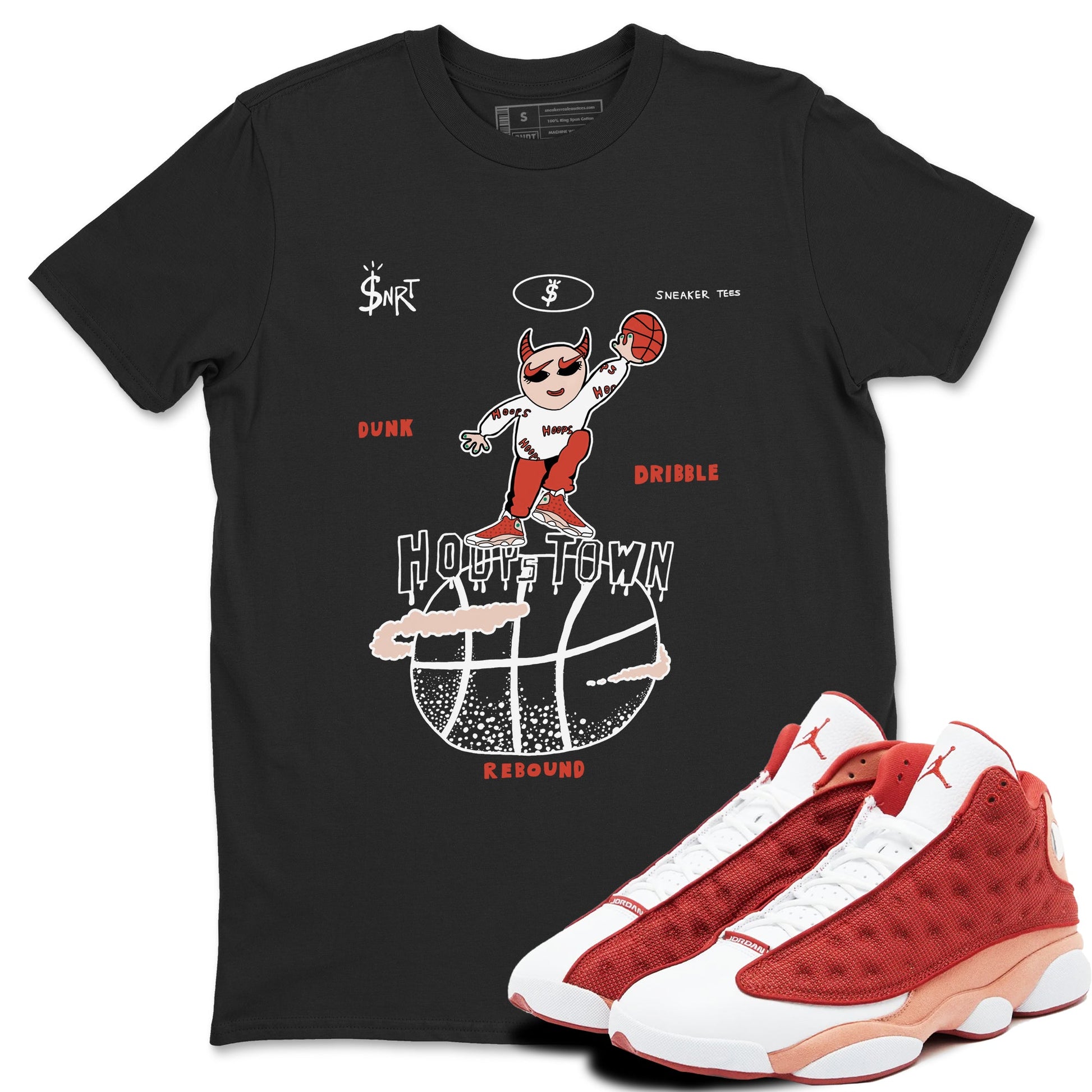 13s Dune Red shirts to match jordans Hoops Town sneaker match tees Air Jordan 13 Dune Red SNRT Sneaker Tees streetwear brand Black 1 unisex cotton tee