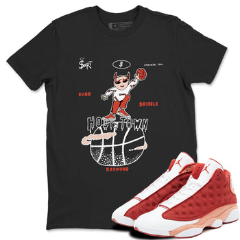 13s Dune Red shirts to match jordans Hoops Town sneaker match tees Air Jordan 13 Dune Red SNRT Sneaker Tees streetwear brand Black 1 unisex cotton tee