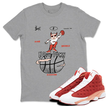 13s Dune Red shirts to match jordans Hoops Town sneaker match tees Air Jordan 13 Dune Red SNRT Sneaker Tees streetwear brand Heather Grey 1 unisex cotton tee