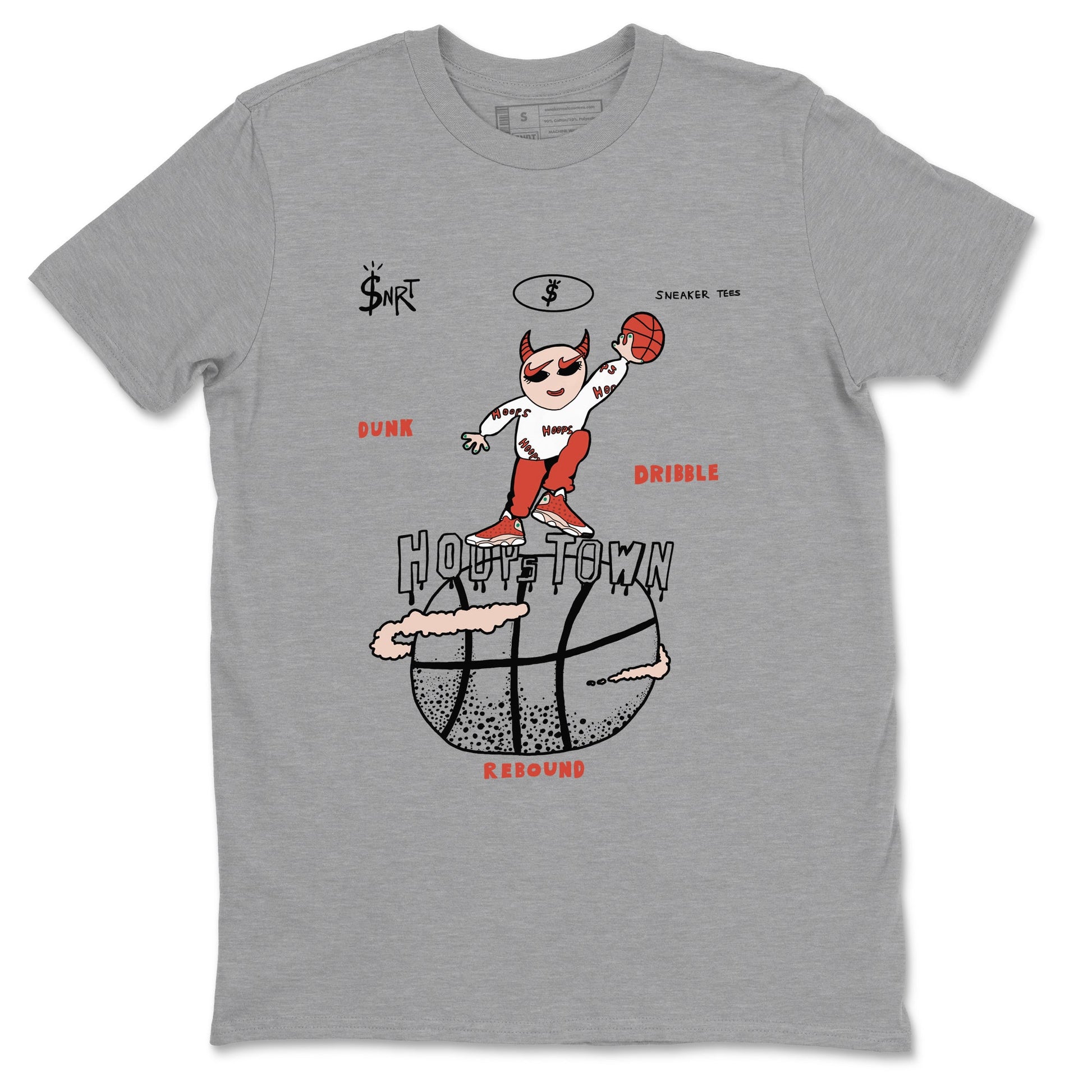 13s Dune Red shirts to match jordans Hoops Town sneaker match tees Air Jordan 13 Dune Red SNRT Sneaker Tees streetwear brand Heather Grey 2 unisex cotton tee