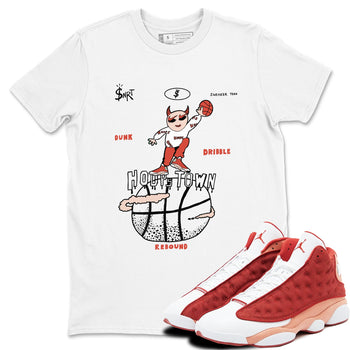 13s Dune Red shirts to match jordans Hoops Town sneaker match tees Air Jordan 13 Dune Red SNRT Sneaker Tees streetwear brand White 1 unisex cotton tee