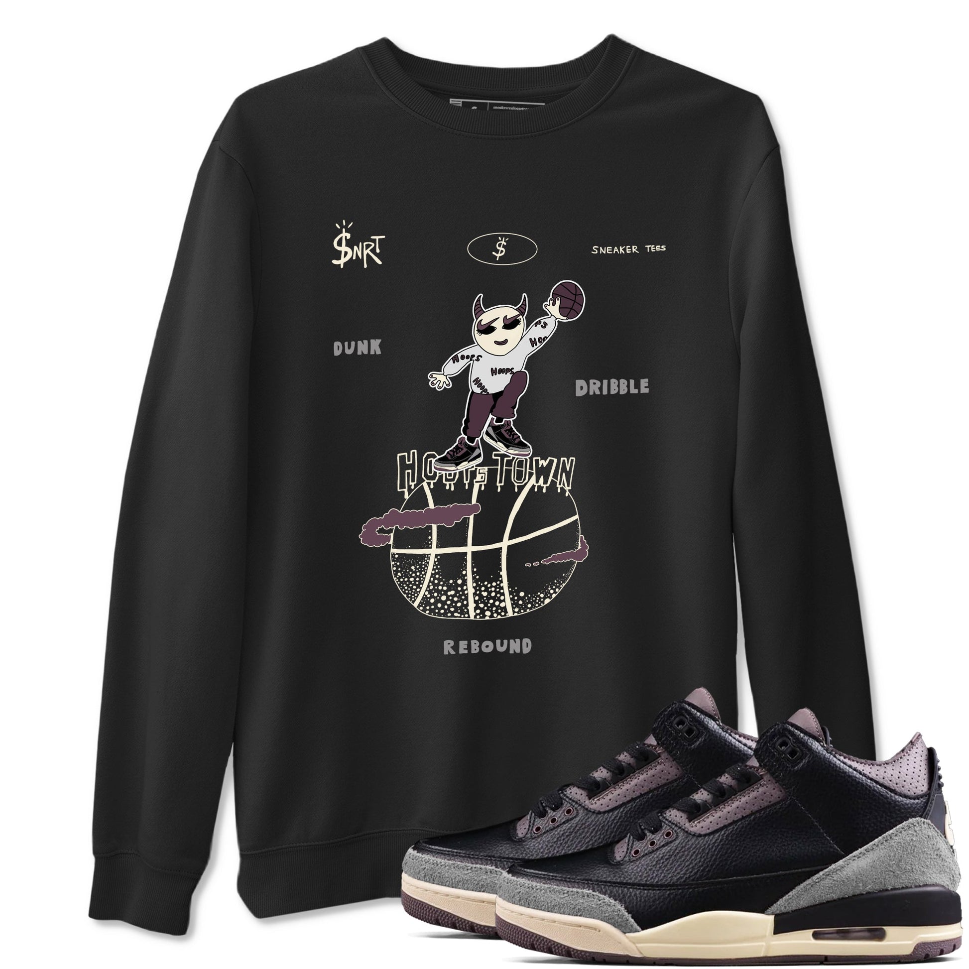 AJ3 A Ma Maniere x Black shirts to match jordans Hoops Town sneaker match tees A Ma Maniere x Air Jordan 3 “Black” SNRT Sneaker Tees streetwear brand Black 1 unisex cotton tee