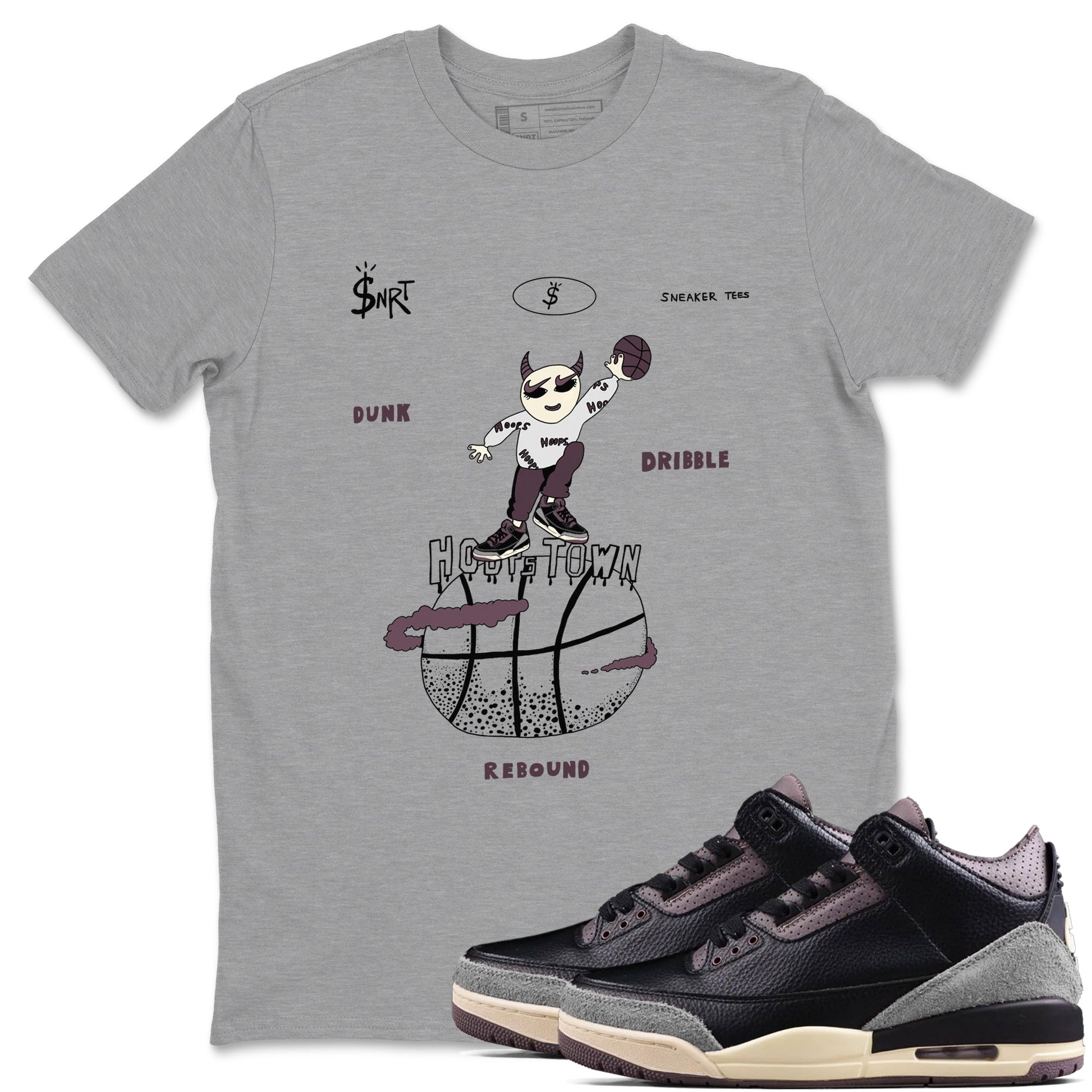 AJ3 A Ma Maniere x Black shirts to match jordans Hoops Town sneaker match tees A Ma Maniere x Air Jordan 3 “Black” SNRT Sneaker Tees streetwear brand Heather Grey 1 unisex cotton tee