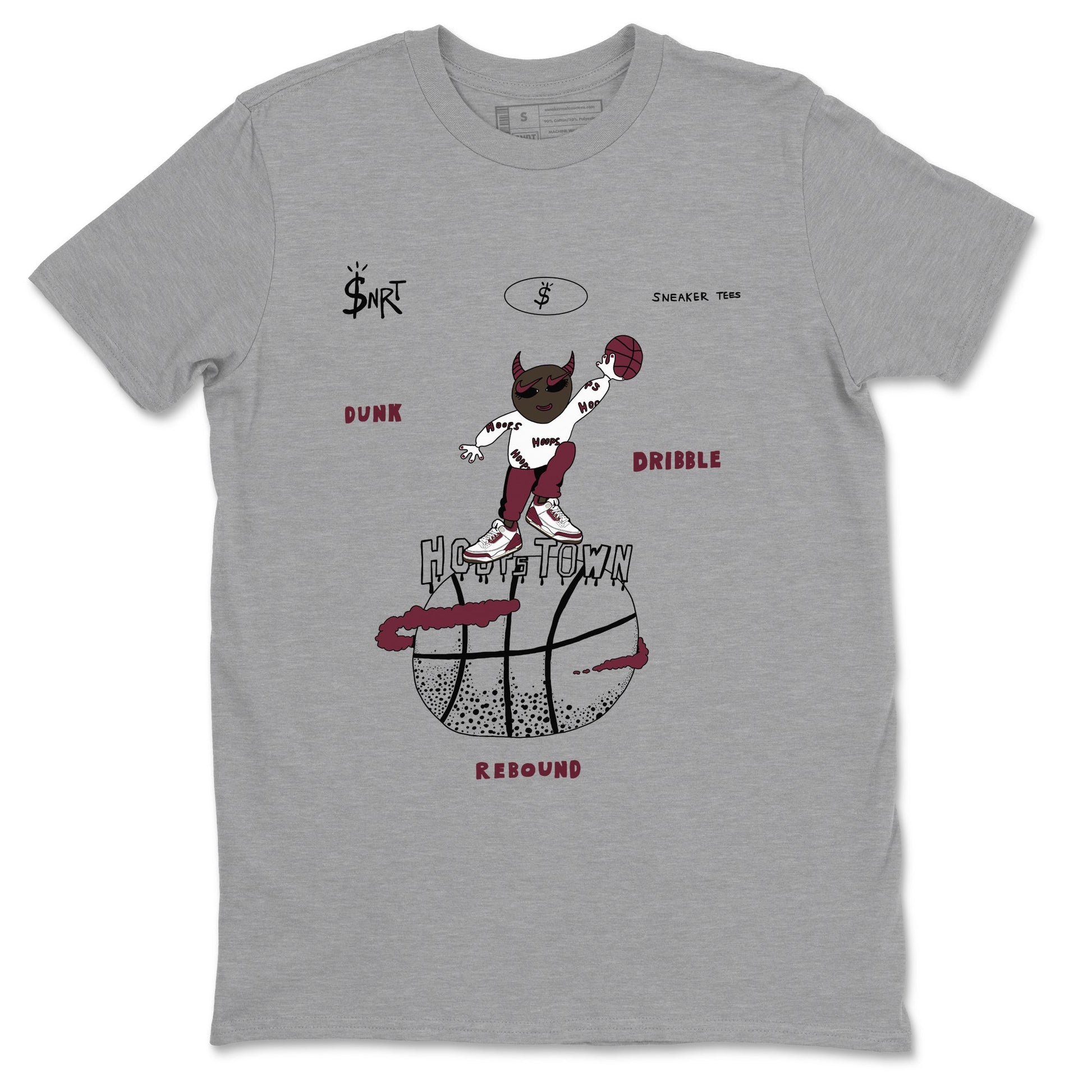 3s A Ma Maniere x Burgundy Crush shirts to match jordans Hoops Town sneaker match teesA Ma Maniére x Air Jordan 3 "Burgundy Crush" SNRT Sneaker Tees streetwear brand Heather Grey 2 unisex cotton tee