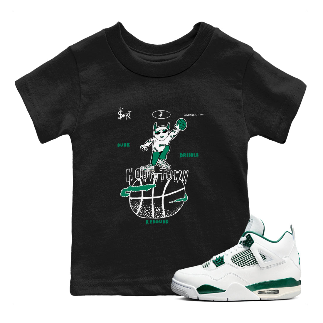 4s Oxidized Green shirts to match jordans Hoops Town sneaker match tees Air Jordan 4 Oxidized Green SNRT Sneaker Tees streetwear brand Baby and Youth Black 1 cotton tee