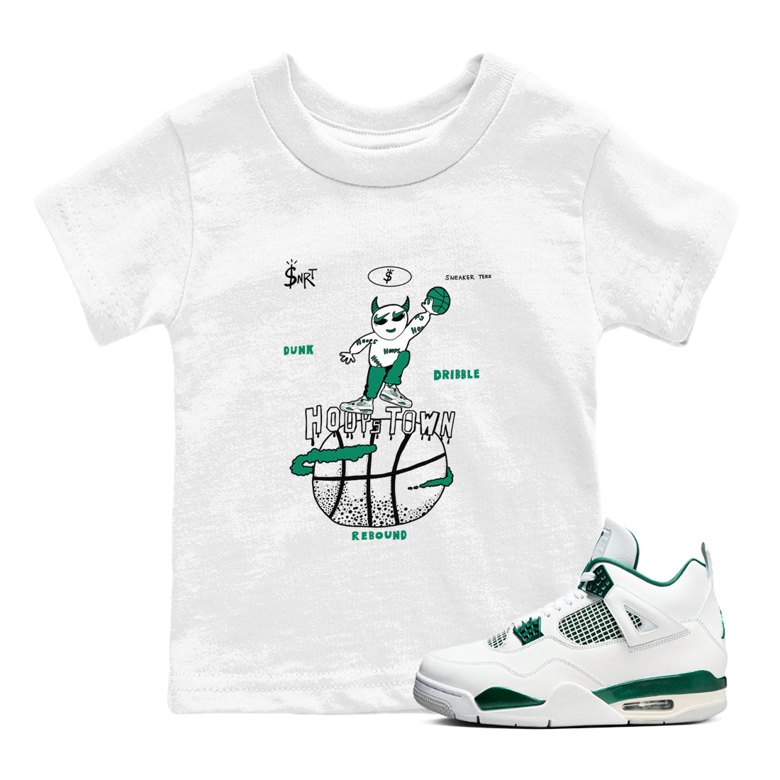 4s Oxidized Green shirts to match jordans Hoops Town sneaker match tees Air Jordan 4 Oxidized Green SNRT Sneaker Tees streetwear brand Baby and Youth White 1 cotton tee