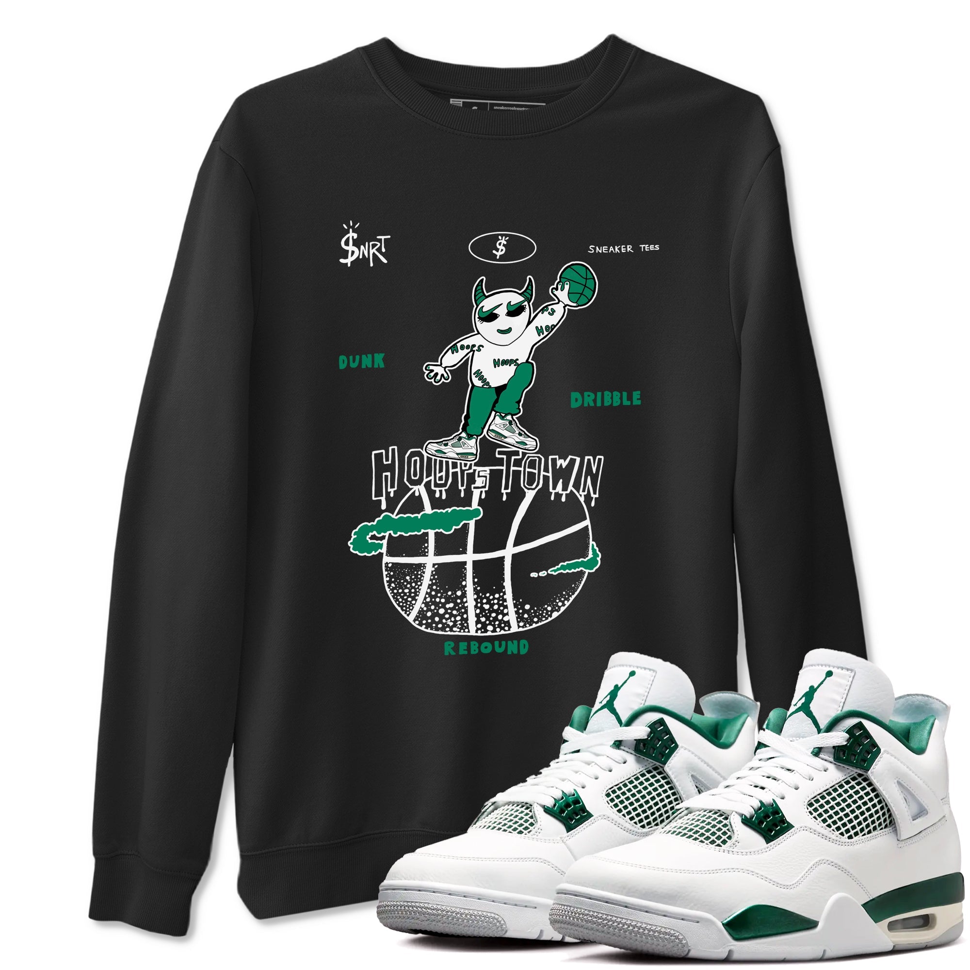 4s Oxidized Green shirts to match jordans Hoops Town sneaker match tees Air Jordan 4 Oxidized Green SNRT Sneaker Tees streetwear brand Black 1 unisex cotton tee