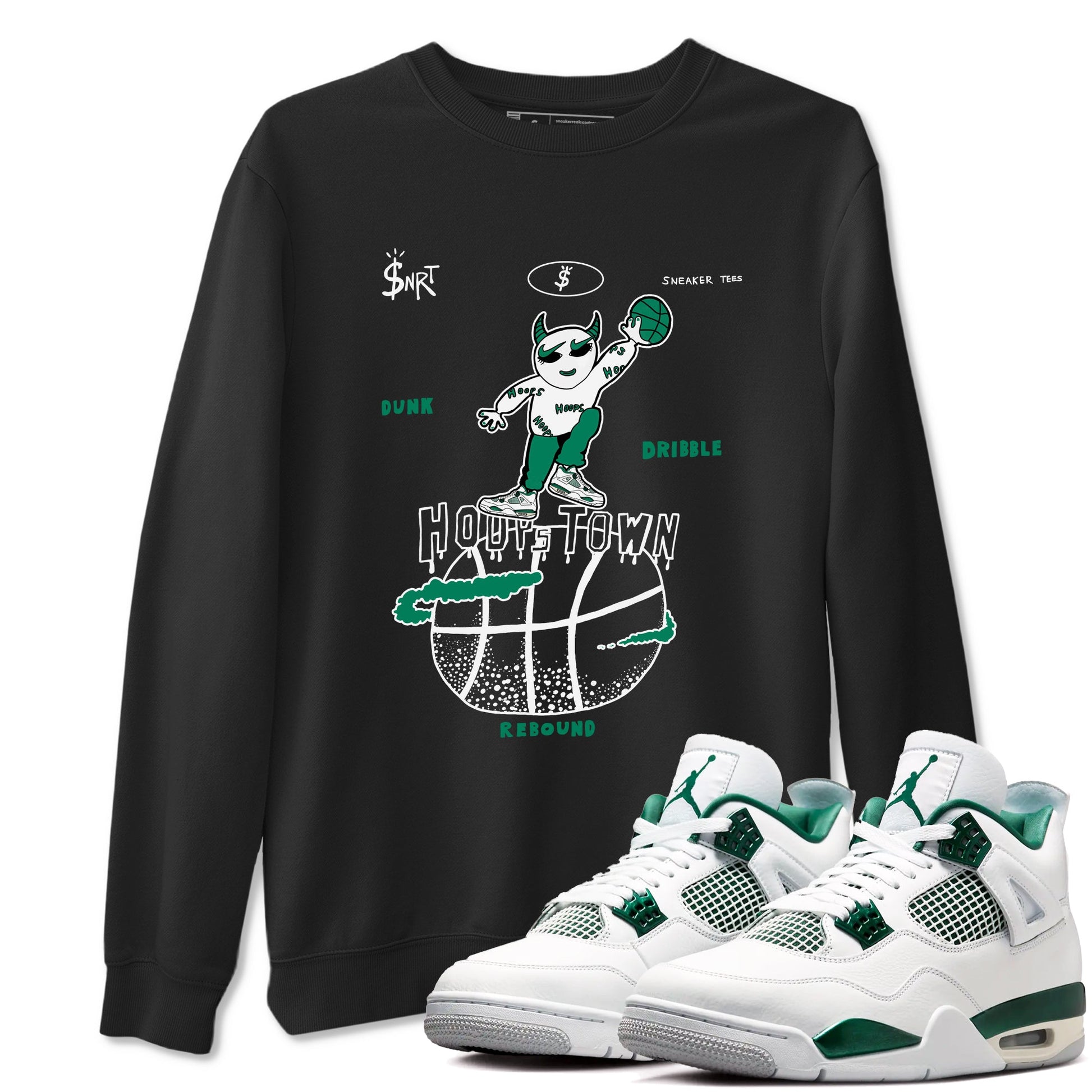 4s Oxidized Green shirts to match jordans Hoops Town sneaker match tees Air Jordan 4 Oxidized Green SNRT Sneaker Tees streetwear brand Black 1 unisex cotton tee