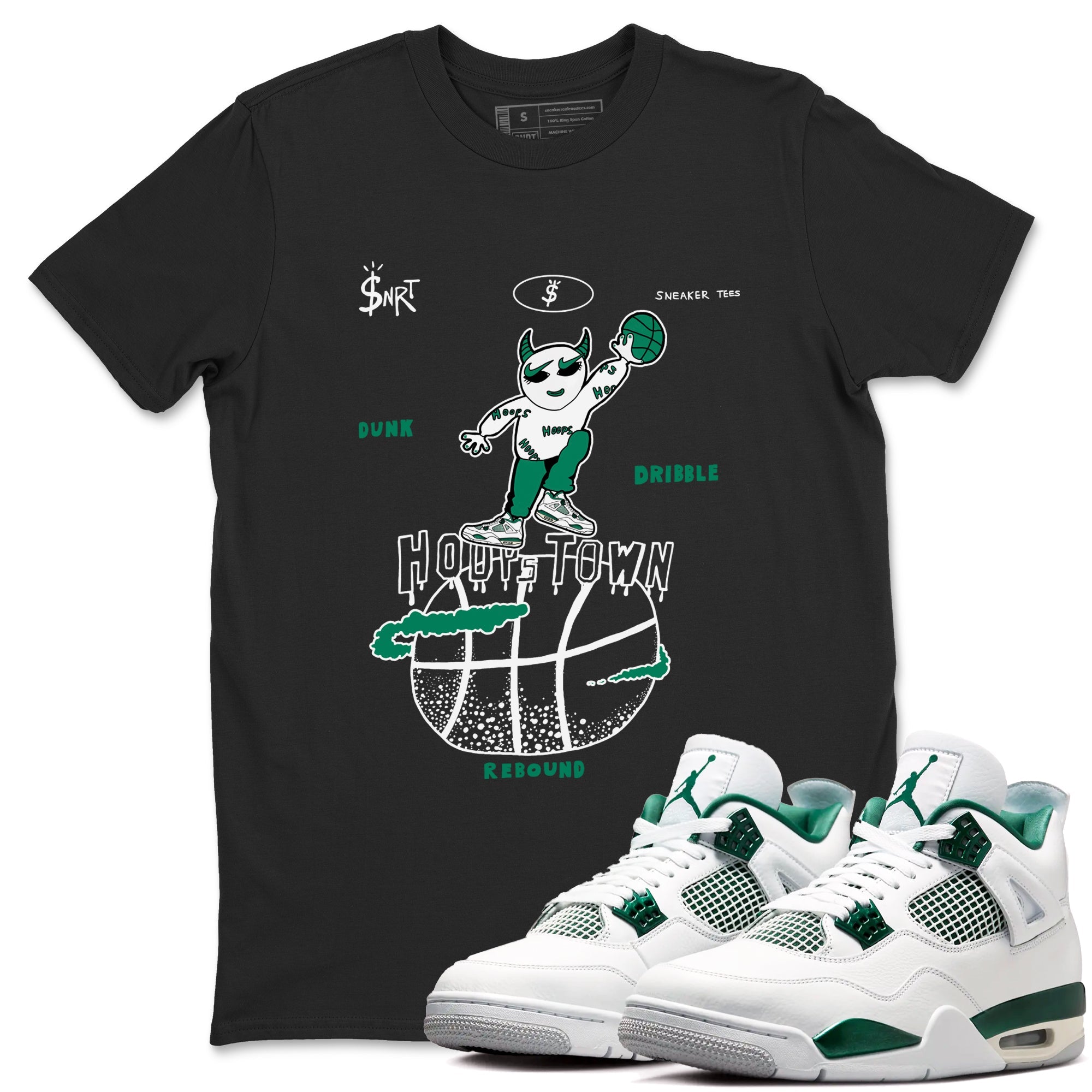 4s Oxidized Green shirts to match jordans Hoops Town sneaker match tees Air Jordan 4 Oxidized Green SNRT Sneaker Tees streetwear brand Black 1 unisex cotton tee