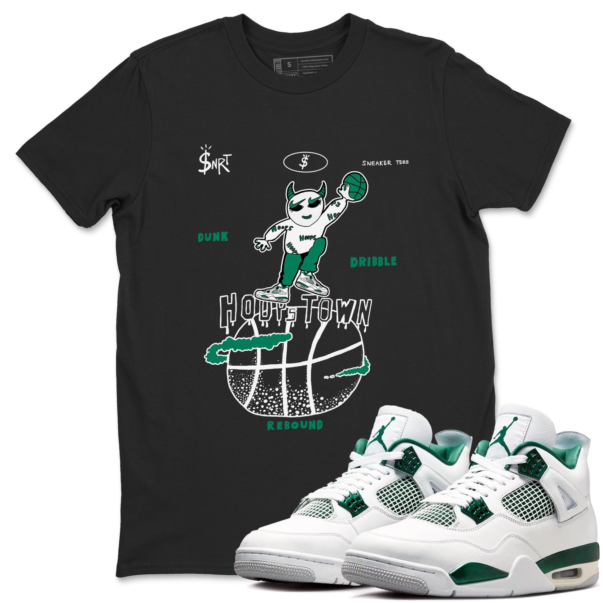 4s Oxidized Green shirts to match jordans Hoops Town sneaker match tees Air Jordan 4 Oxidized Green SNRT Sneaker Tees streetwear brand Black 1 unisex cotton tee