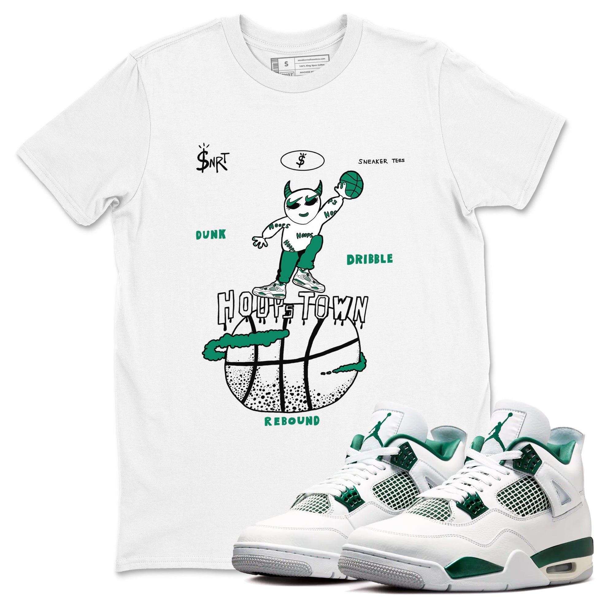 4s Oxidized Green shirts to match jordans Hoops Town sneaker match tees Air Jordan 4 Oxidized Green SNRT Sneaker Tees streetwear brand White 1 unisex cotton tee
