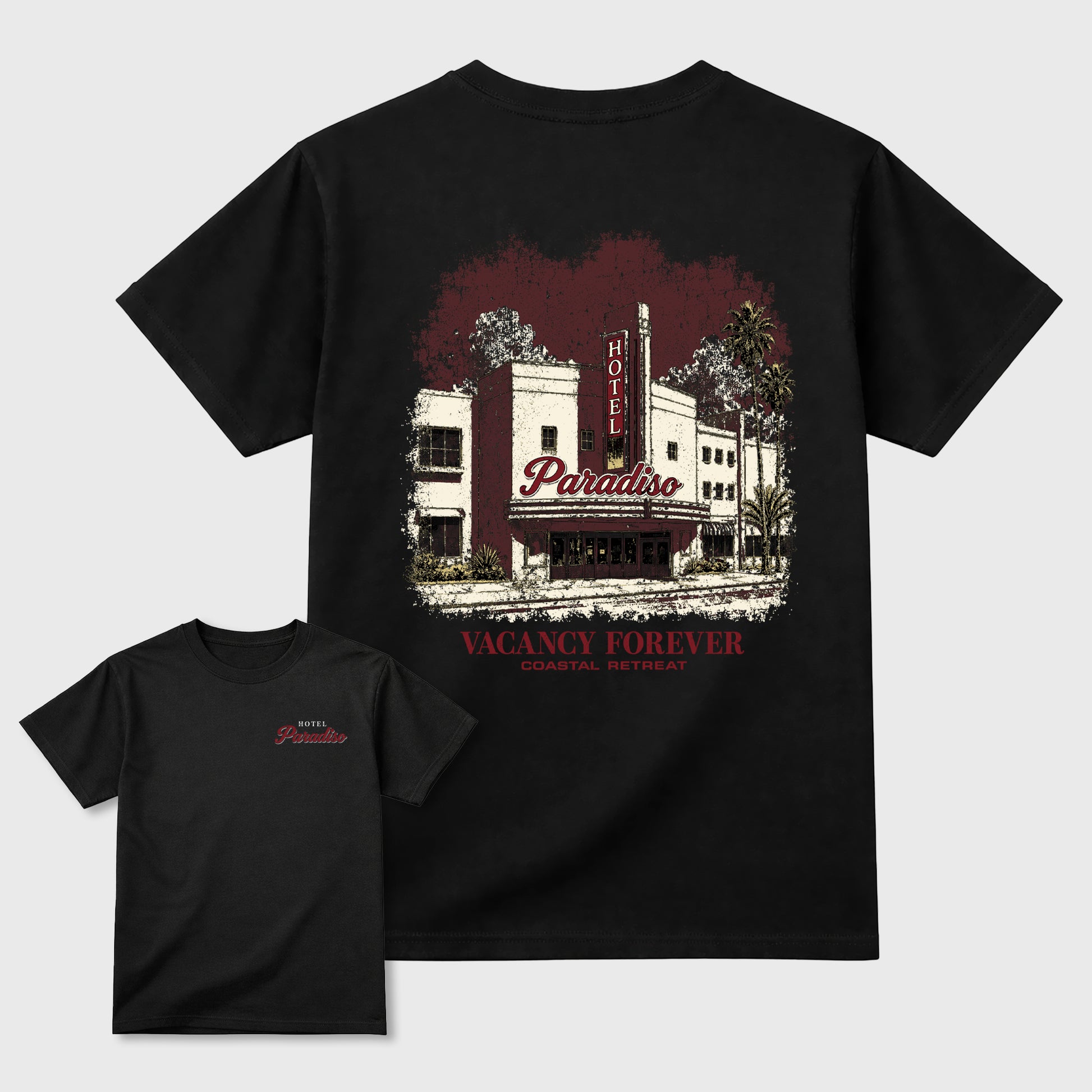 Hotel Paradiso Graphic T-Shirt sneaker match tee designed for the 3s Burgundy Bin 23, featuring coordinated color options for a perfect streetwear match. Black shirt.