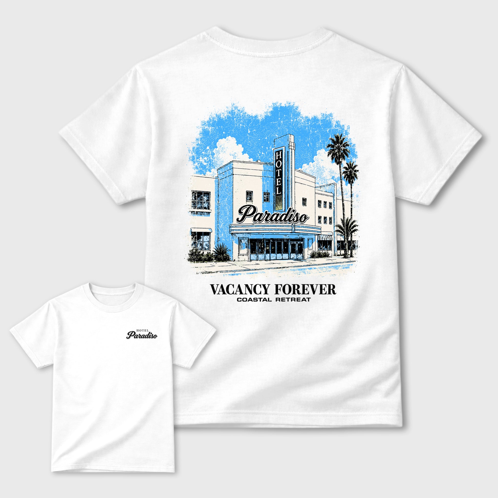 Hotel Paradiso Graphic T-Shirt sneaker match tee designed for the 5s Black Carolina, featuring coordinated color options for a perfect streetwear match. White shirt.