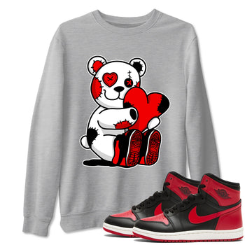 1s '85 Bred shirts to match jordans Hugging Bear best t shirts to wear with jordans AJ1 Retro High OG '85 Bred match shoes to clothes SNRT Sneaker Tees unisex cotton Heather Grey 1 shirts